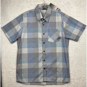 Rusty Men's Shirt Short Sleeve Button down Blue Plaid With Logo Size Medium